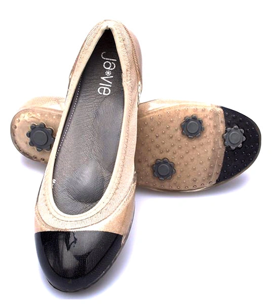 Ja-Vie: Black Cap & Nude Beige Jelly Flats - Effortless Chic for Every Day, Seriously Cute!